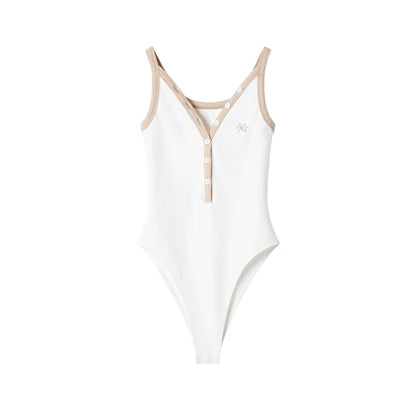 V-Neck Contrast Trim Fitted Bodysuit Tank