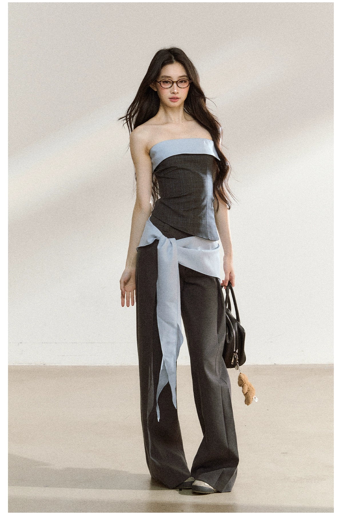 Contrast-Bandeau Tailored Two-Piece Set