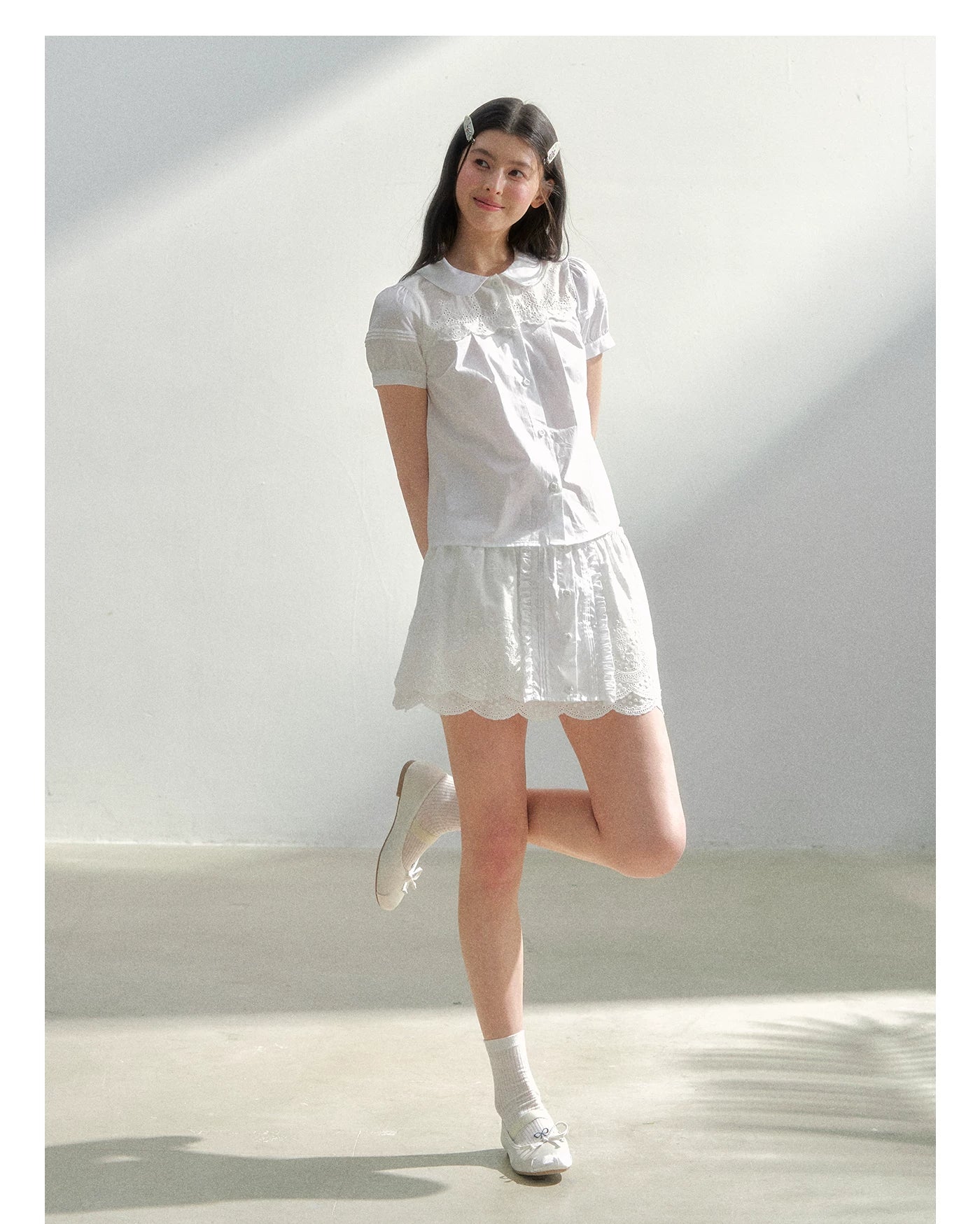 Vintage Embroidered Cotton Shirt &amp; Skirt Set