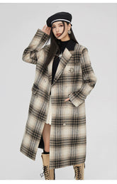 (Final Sale) Coffee Woolen Plaid Coat - CHINASQUAD