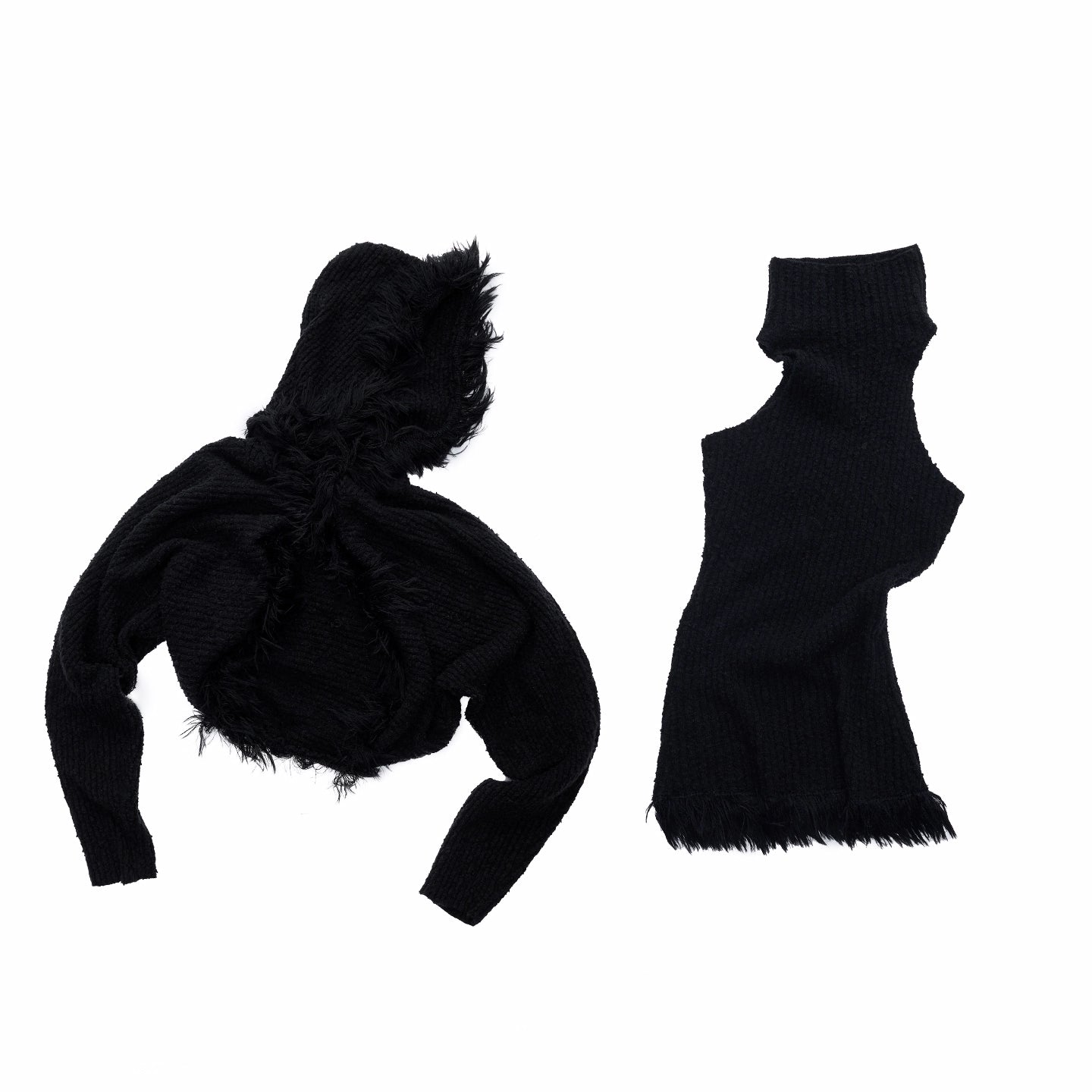 Fringe Knit Vest &amp; Hooded Sleeveless Set