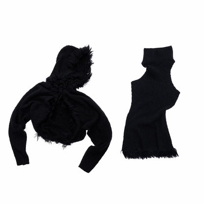 Fringe Knit Vest &amp; Hooded Sleeveless Set