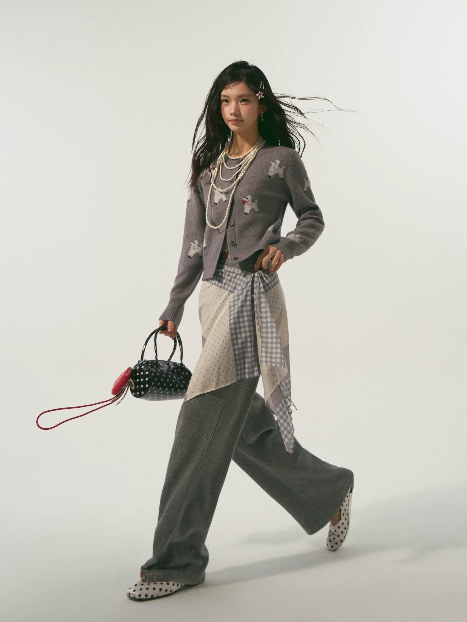 Scarf-Inspired Puppy Jacquard Knit Cardigan