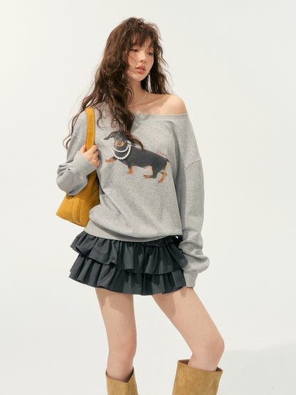 Pearl Dachshund Off-Shoulder Sweatshirt