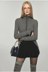 Knitted High-Neck Ruffled Edges Cardigan - CHINASQUAD