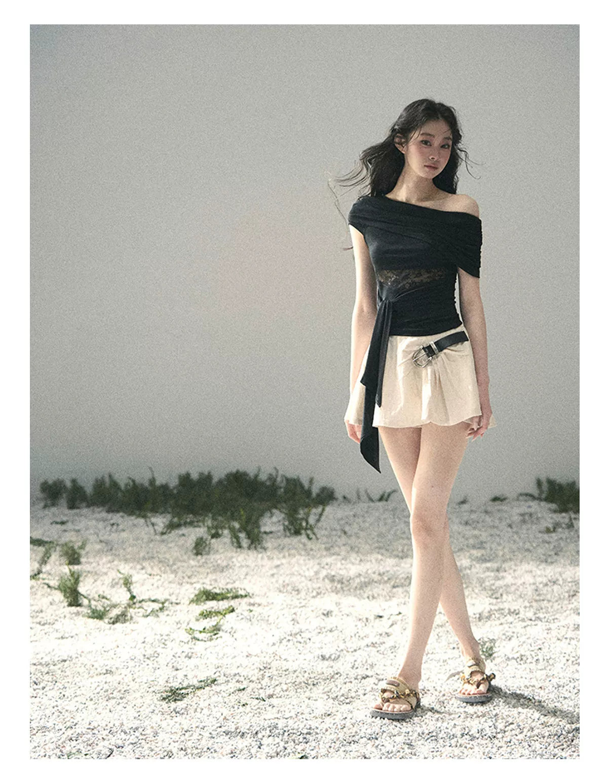 Off-Shoulder Lace Tie Top