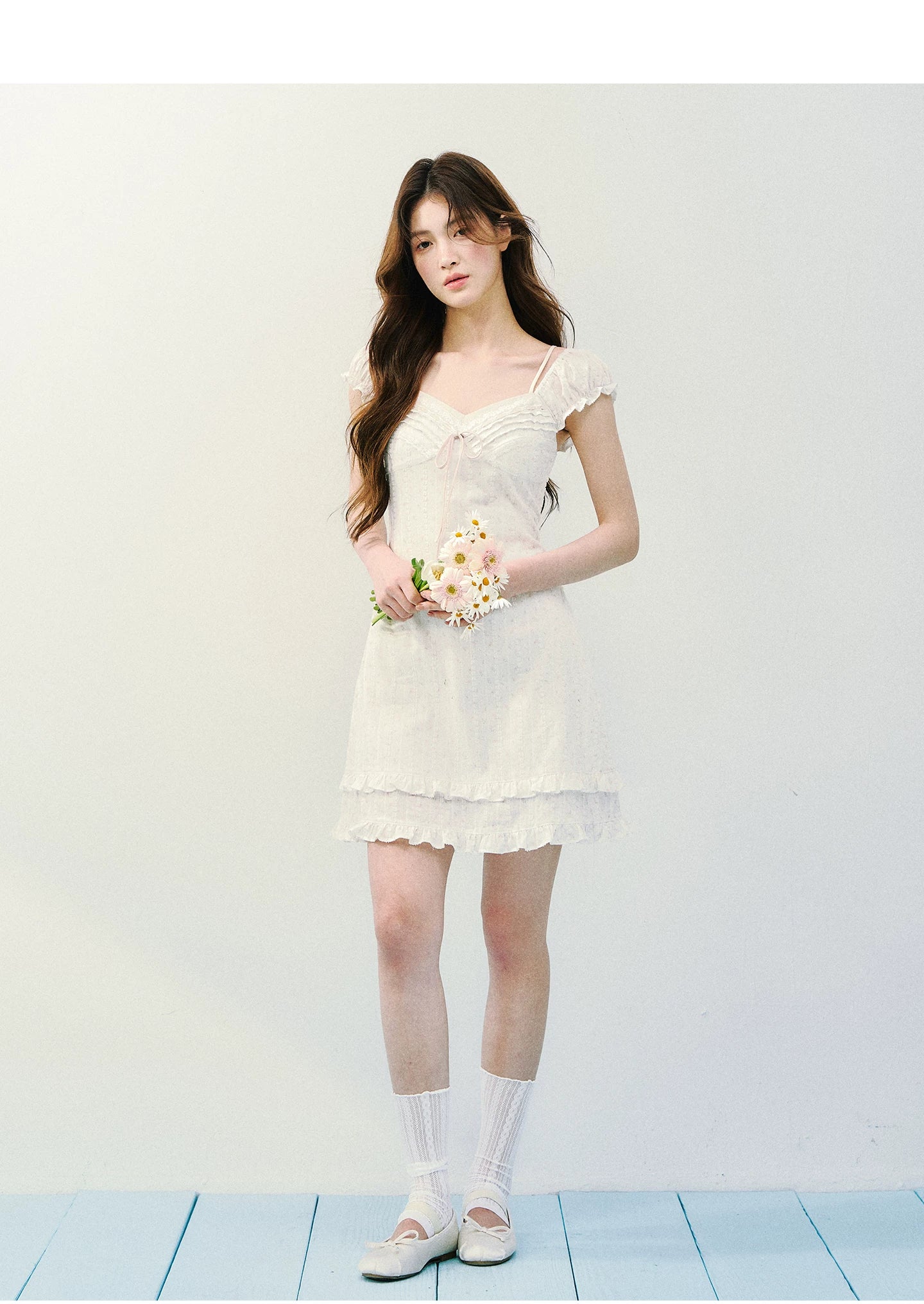 Vintage Floral Layered Square-Neck Dress