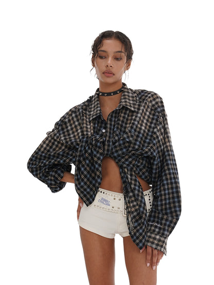 Blue Washed Vintage Plaid Shirt