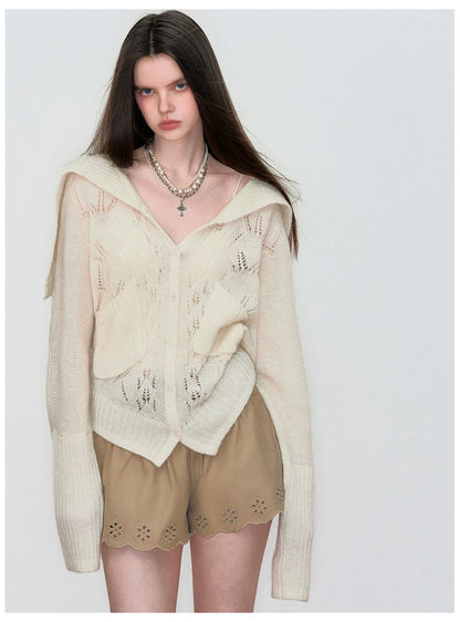 Double-Waistband Embroidered Straight Shorts