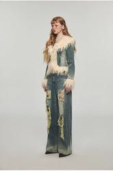 Denim Distressed Wide-Leg Pants - CHINASQUAD