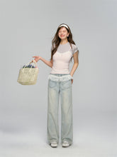 Lace-Trimmed Washed Straight-Leg Jeans Set - CHINASQUAD