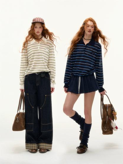 Striped Polo Drawstring T-shirt