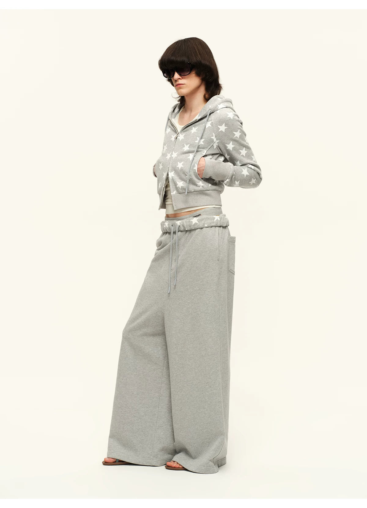 Double-Zip Star Print Cotton Hooded Jacket