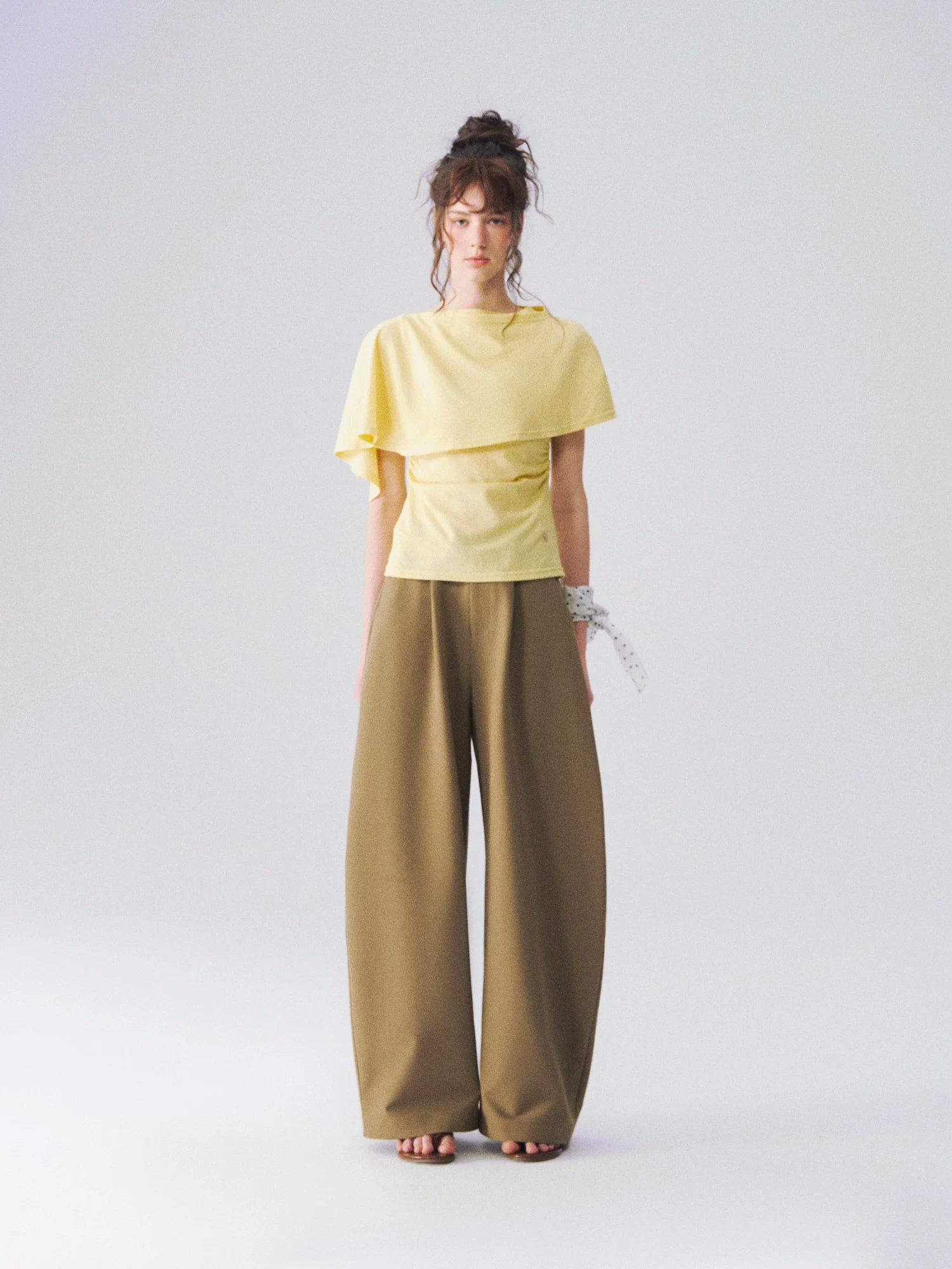 Layered Cape-Effect Slim-Fit Top