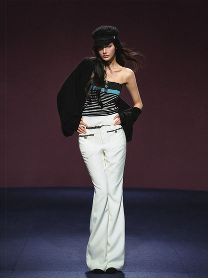 Tweed Color-Block Slightly Flared Trousers - CHINASQUAD