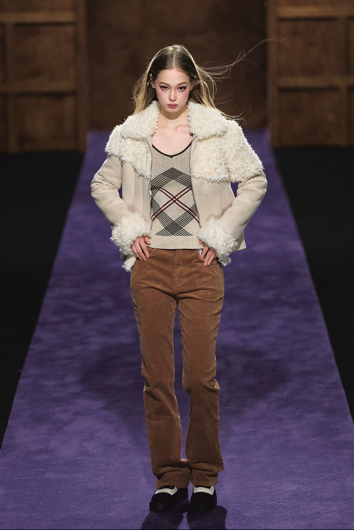 Faux Shearling Fitted Fur-Collar Jacket