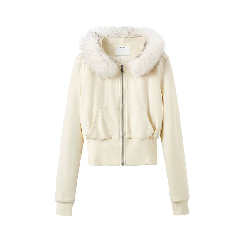 Detachable Faux Fur Collar Hooded Fitted Jacket