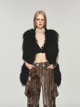 Camel & Black Wool Straight-Cut Furry Vest - CHINASQUAD