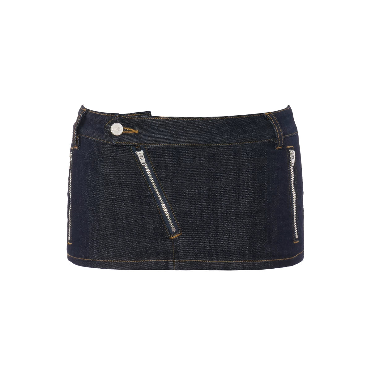 Dark Indigo Denim Zip-Up Bodycon Top &amp; Mini Skirt Set