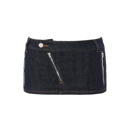 Dark Indigo Denim Zip-Up Bodycon Top &amp; Mini Skirt Set