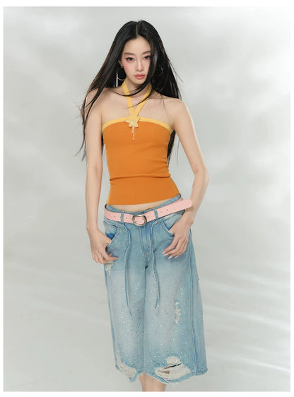 Contrast Halterneck Knit Camisole
