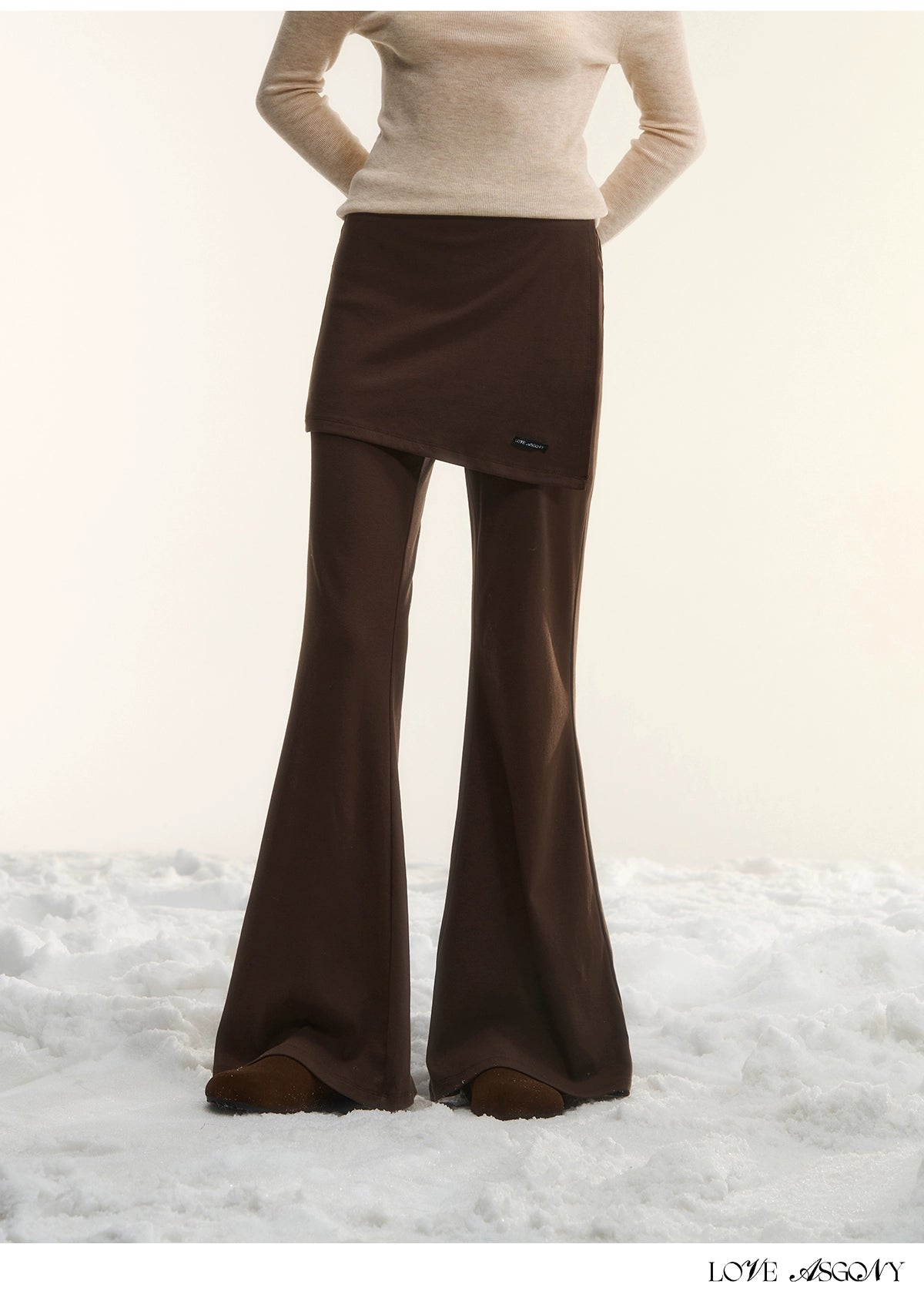Asgony Asymmetric Layered Flare Knit Pants