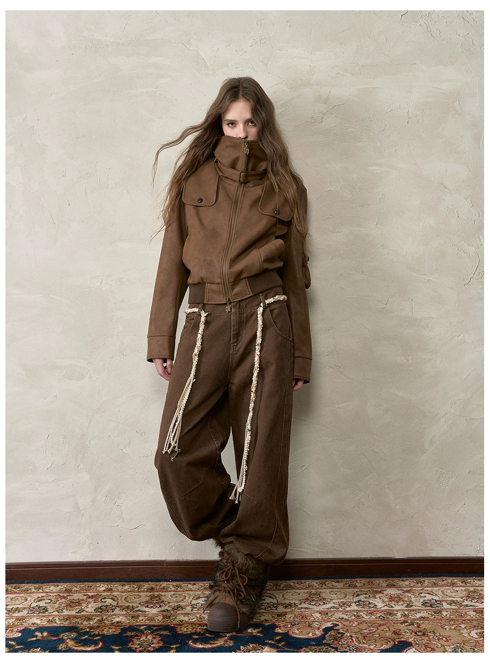 Vintage Contrast Lapel PU Leather Jacket