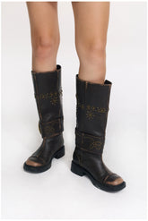 Rivet Punk Knee-High Boots - CHINASQUAD