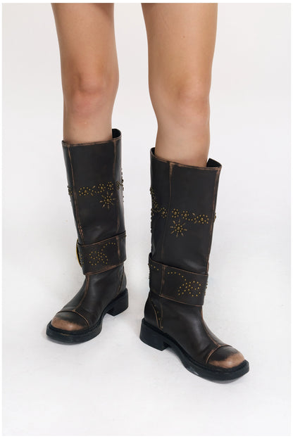 Rivet Punk Knee-High Boots - CHINASQUAD