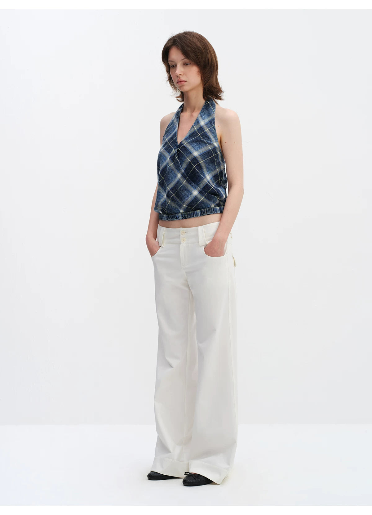 Plaid Halterneck Backless Camisole