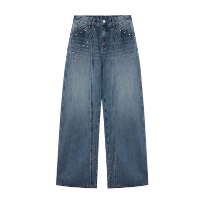 Studded Washed Wide-Leg Jeans