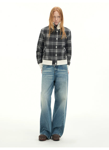 Whisker Sculpted Curved-Leg Denim Pants