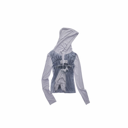 Zip-Up Hooded Long-Sleeve Fitted T-Shirt