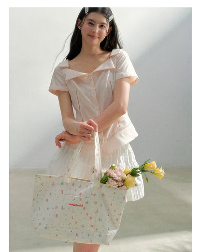 Vintage Hand-Drawn Floral Canvas Tote Bag