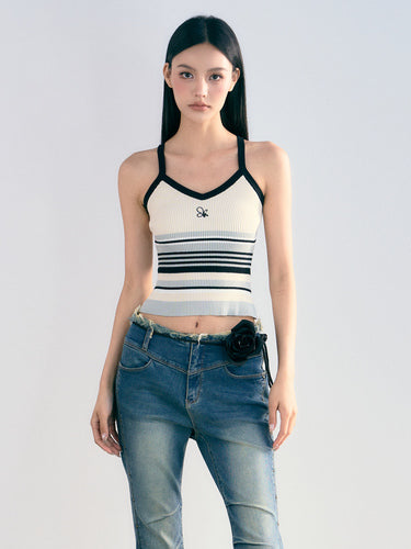 Striped Halter Knitted Tank Top - CHINASQUAD