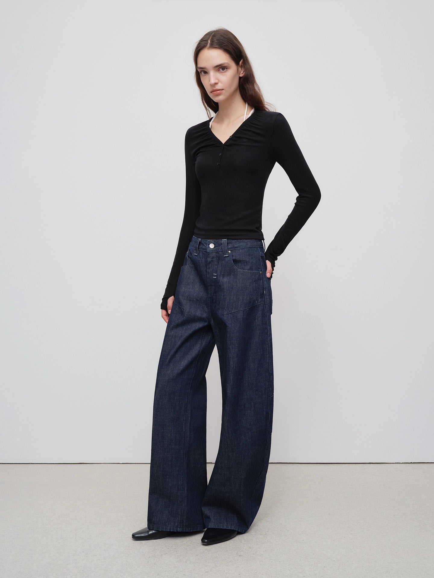 Chitu Pleated Washed Denim Jeans