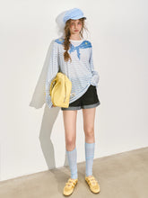 Navy Collar Printed Striped Long-Sleeve T-Shirt - CHINASQUAD