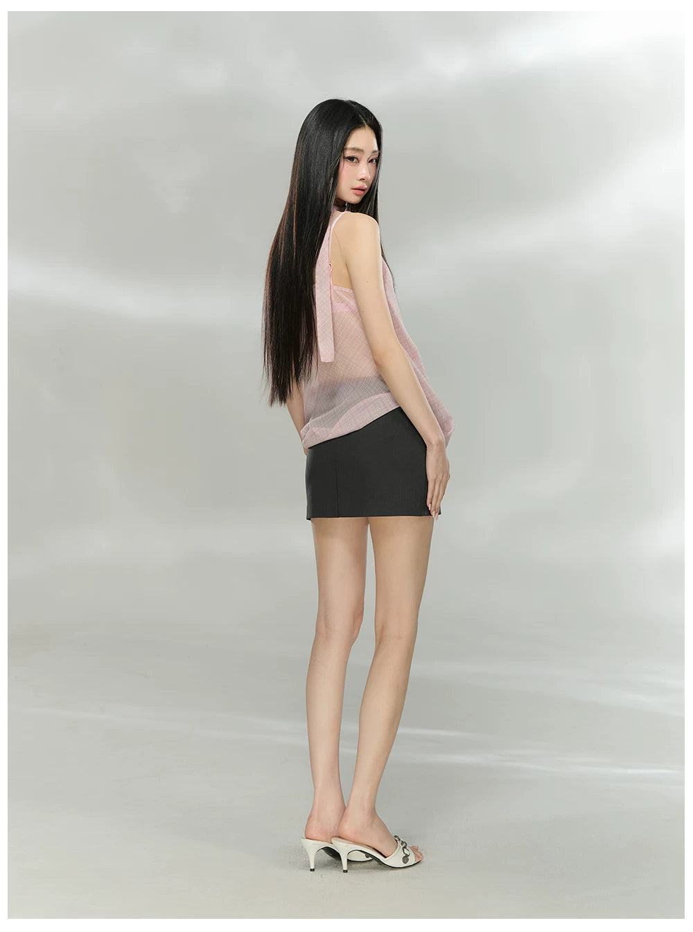 Asymmetric Ribbon Tie Sheer V-Neck Camisole
