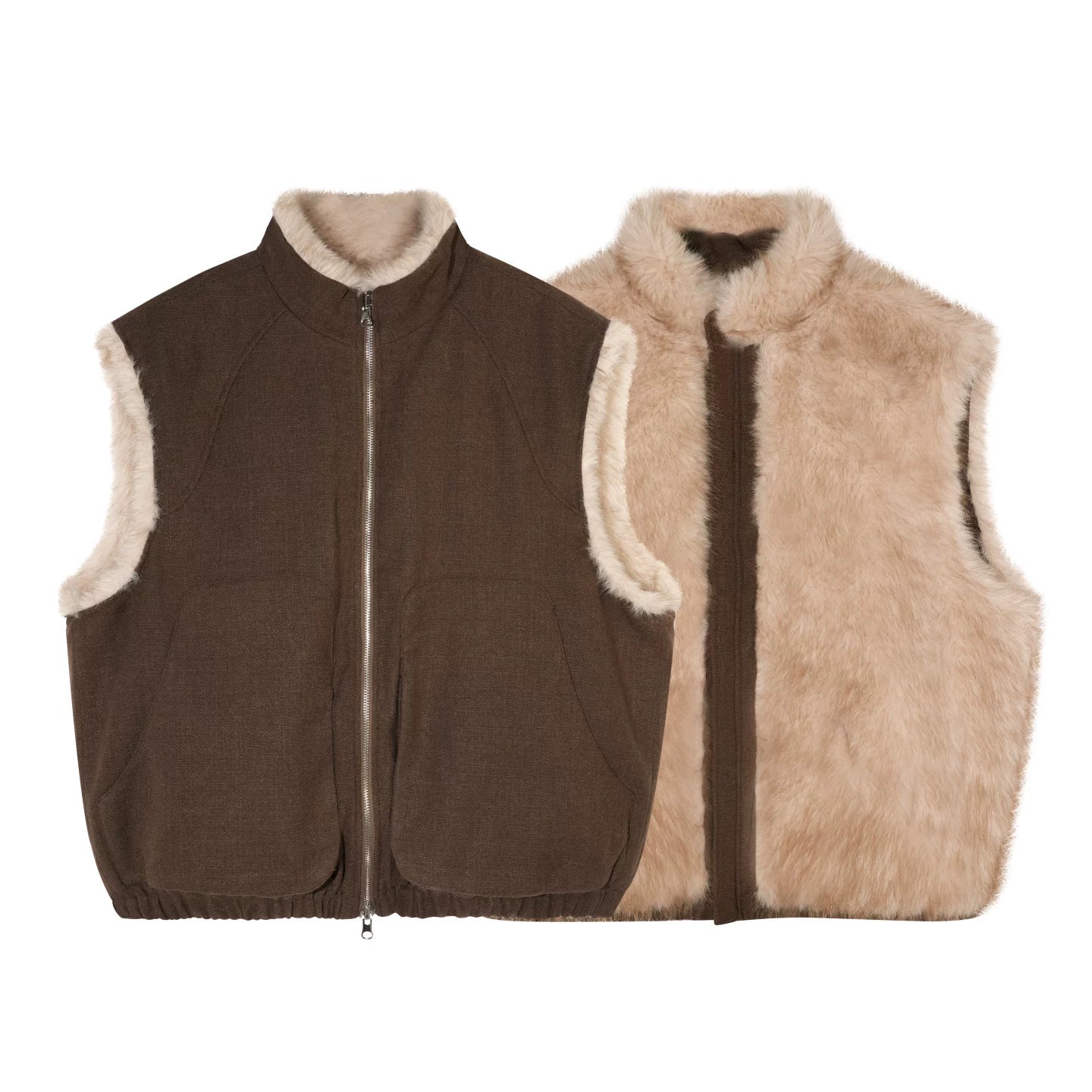 Vintage Reversible Wool-Blend Faux Fur Vest
