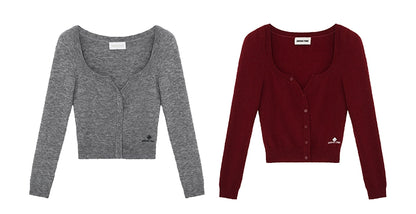 Round-Neck Fitted Wool-Blend Knit Cardigans