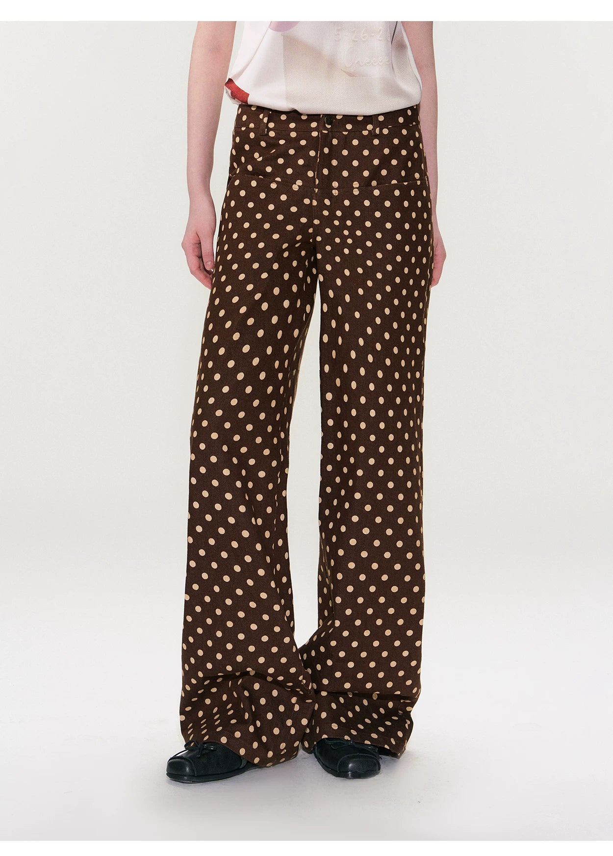 Vintage Polka Dot Straight-Leg Denim Trousers