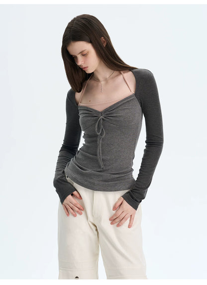 Layered Halter-Effect Long-Sleeve T-Shirt
