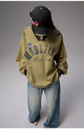 Vintage V-Neck Check Jersey Shirt - CHINASQUAD