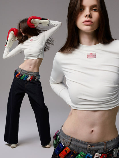 Ruched Long Sleeve Cropped T-shirt - CHINASQUAD