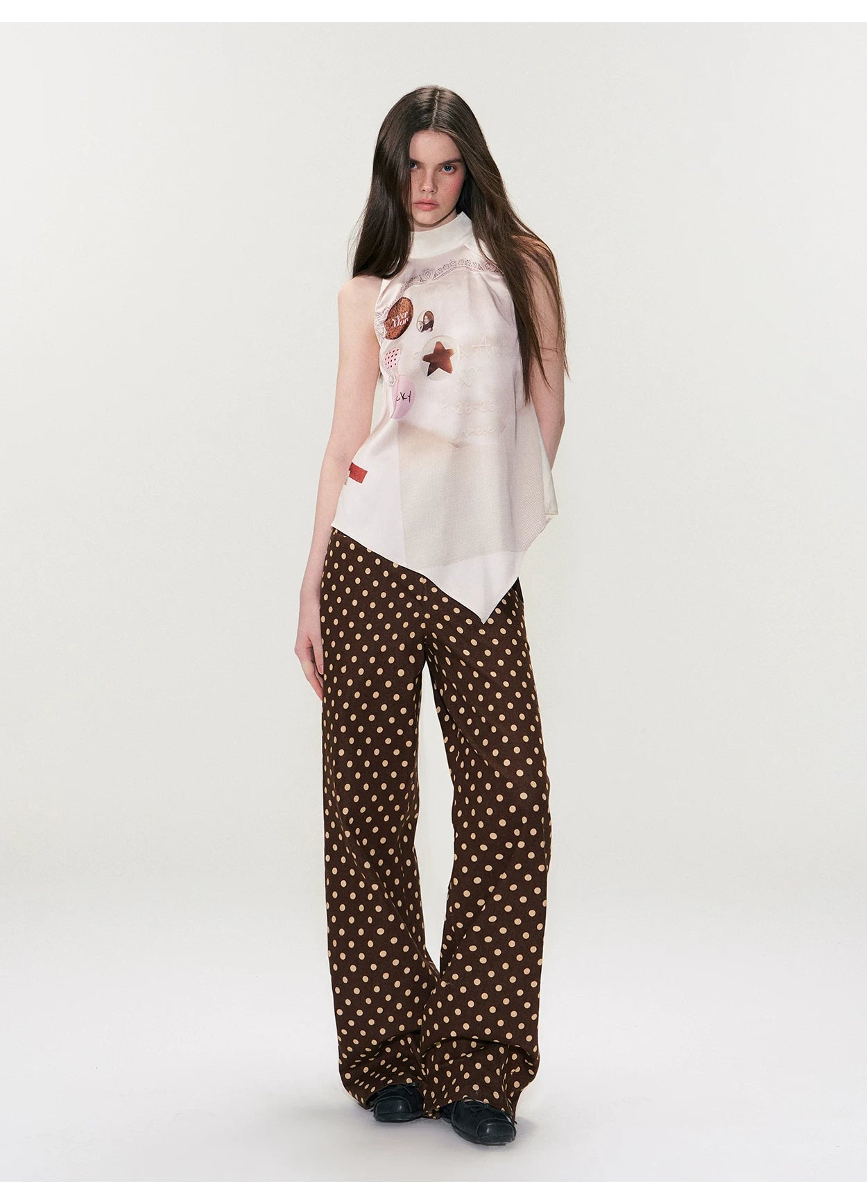 Vintage Printed Asymmetric Hem Halter Top