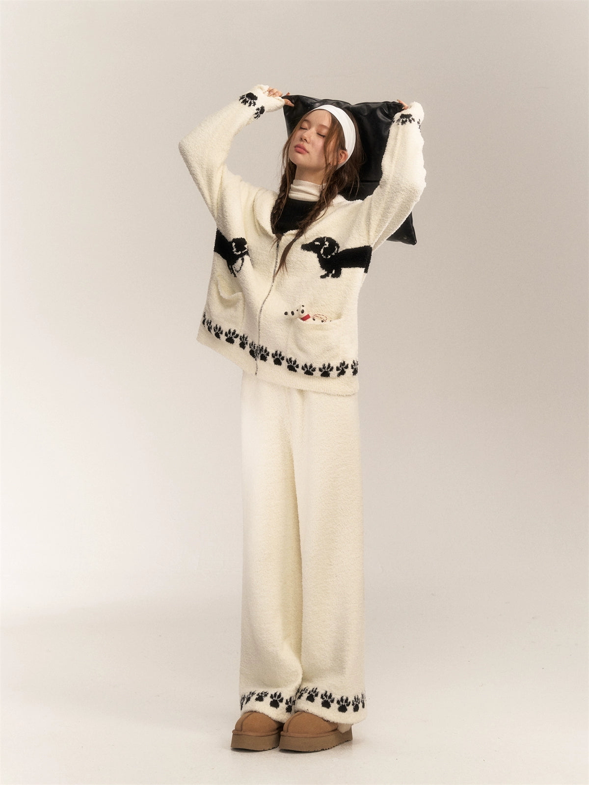 White Dachshund Homewear Cardigan