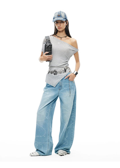 Beverly Printed Wide-Leg Denim Pants