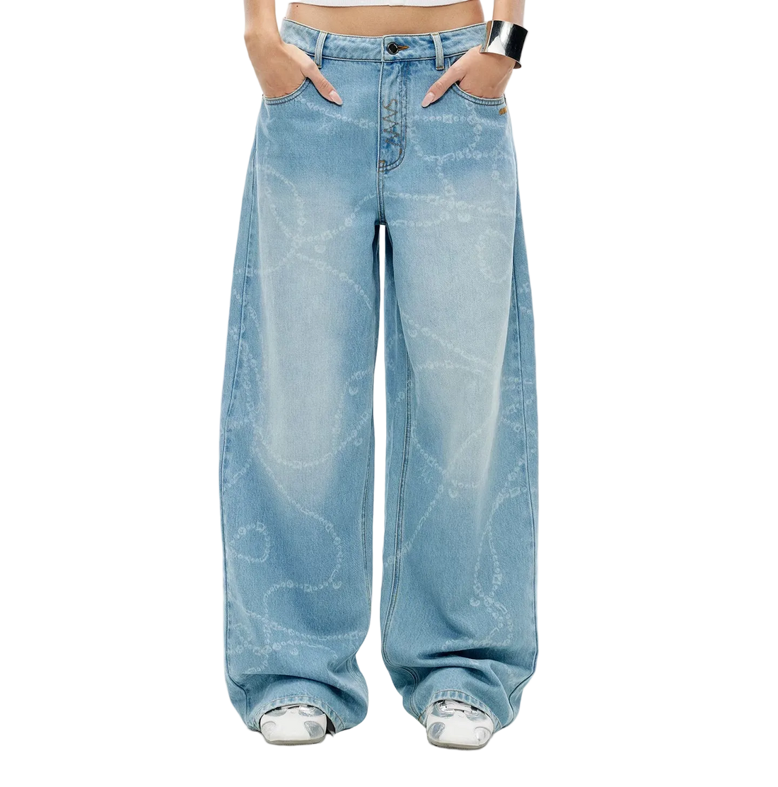 Beverly Printed Wide-Leg Denim Pants