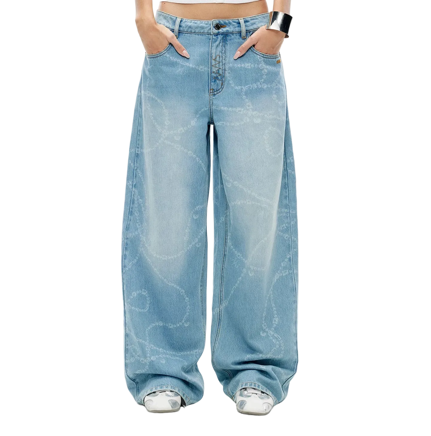 Beverly Printed Wide-Leg Denim Pants