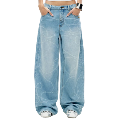 Beverly Printed Wide-Leg Denim Pants